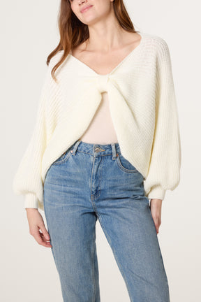 Back Bow Batwing Ribbed Knit Jumper