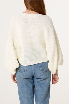 Back Bow Batwing Ribbed Knit Jumper