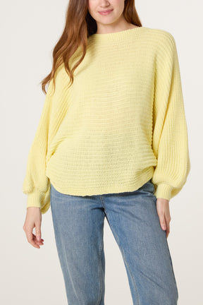 Back Bow Batwing Ribbed Knit Jumper