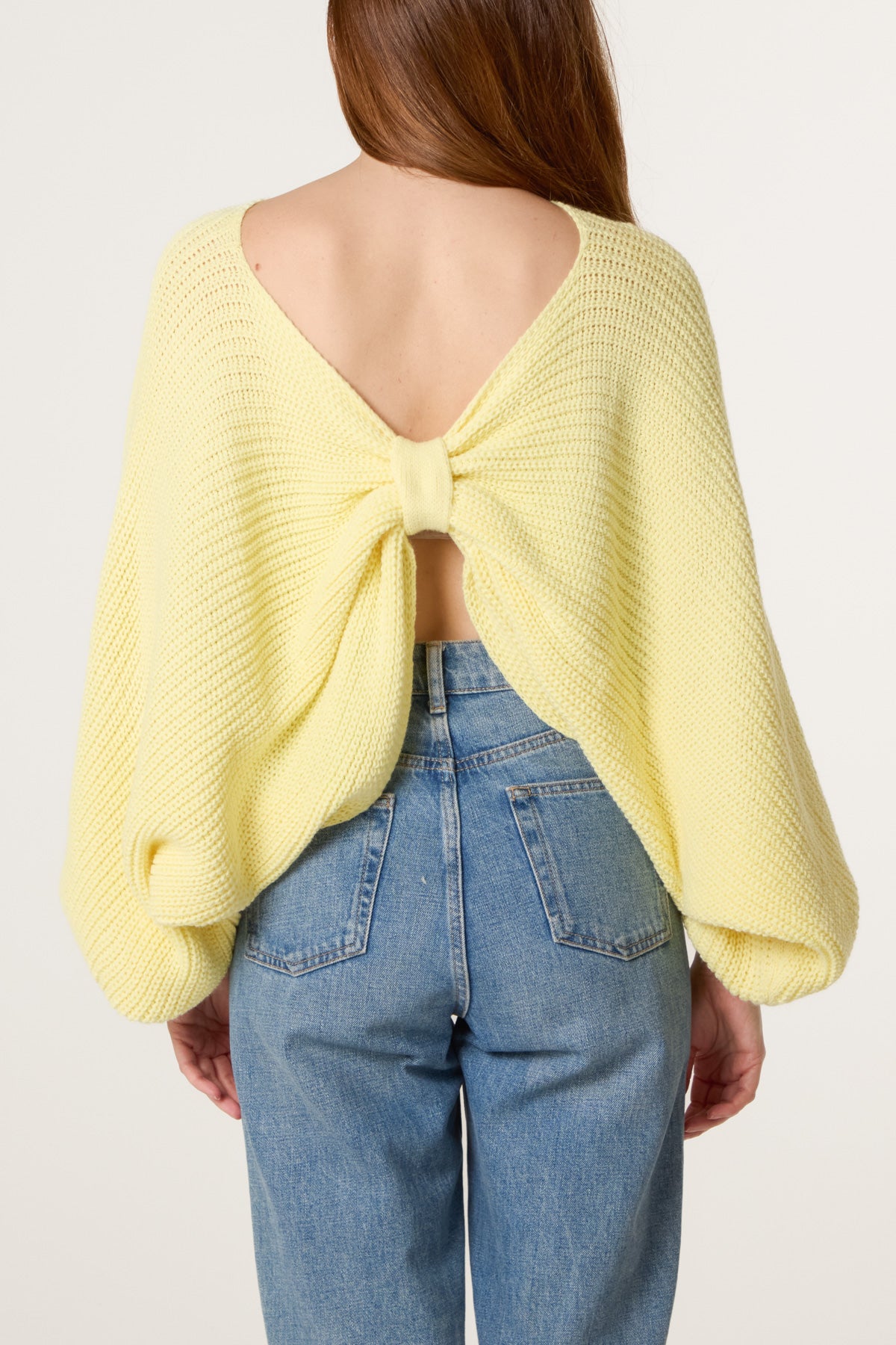 Back Bow Batwing Ribbed Knit Jumper