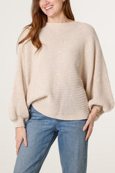 Back Bow Batwing Ribbed Knit Jumper