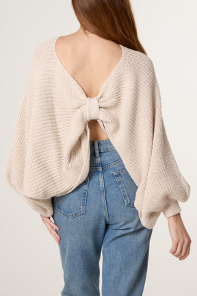 Back Bow Batwing Ribbed Knit Jumper