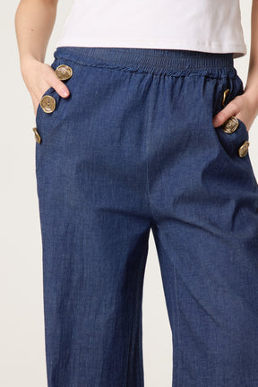 Three Button Denim Culotte Trousers