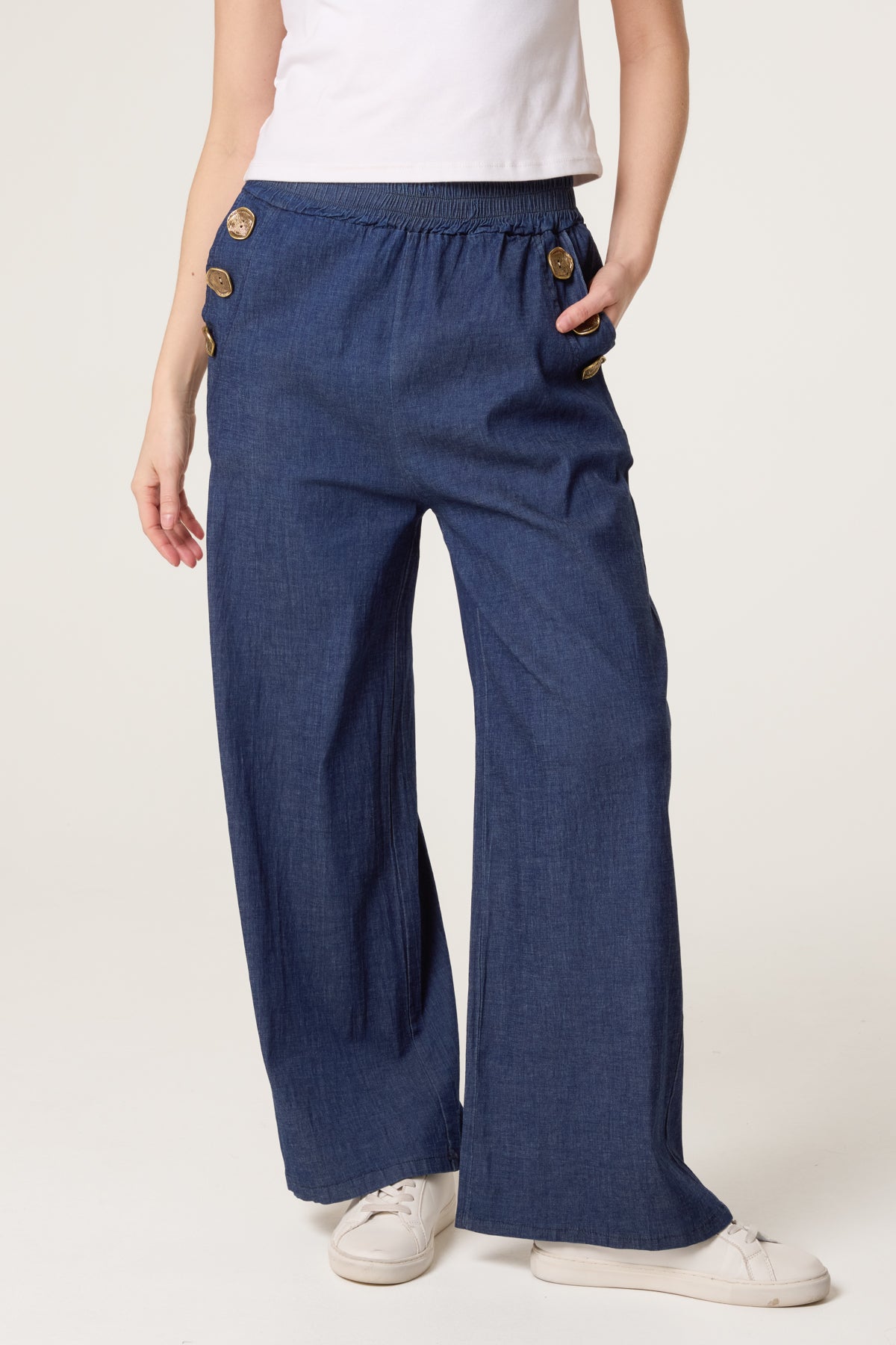 Three Button Denim Culotte Trousers