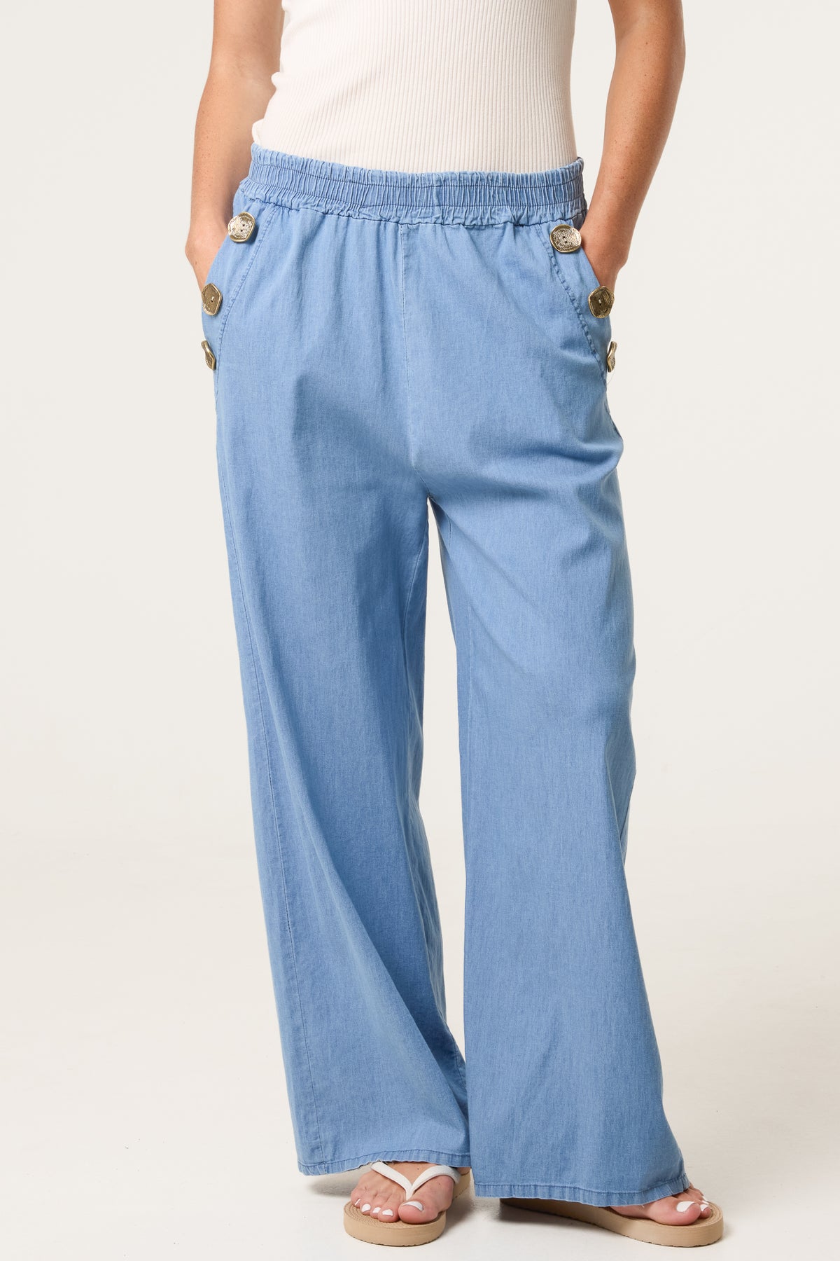 Three Button Denim Culotte Trousers