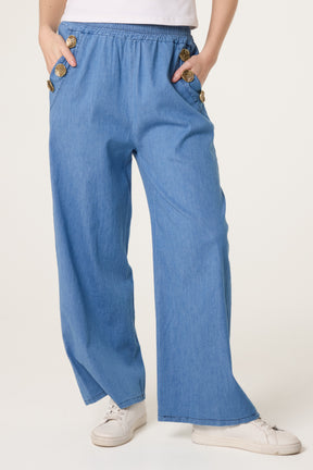 Three Button Denim Culotte Trousers