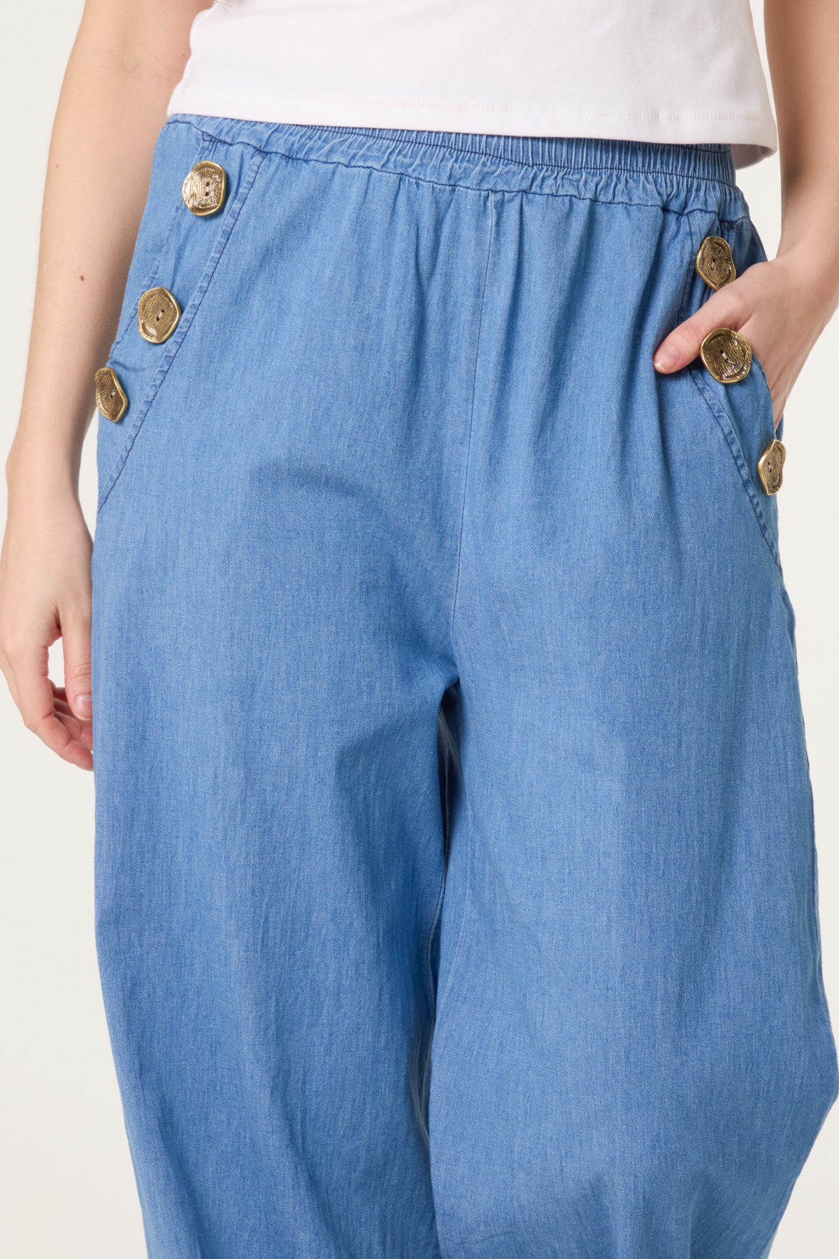 Three Button Denim Culotte Trousers