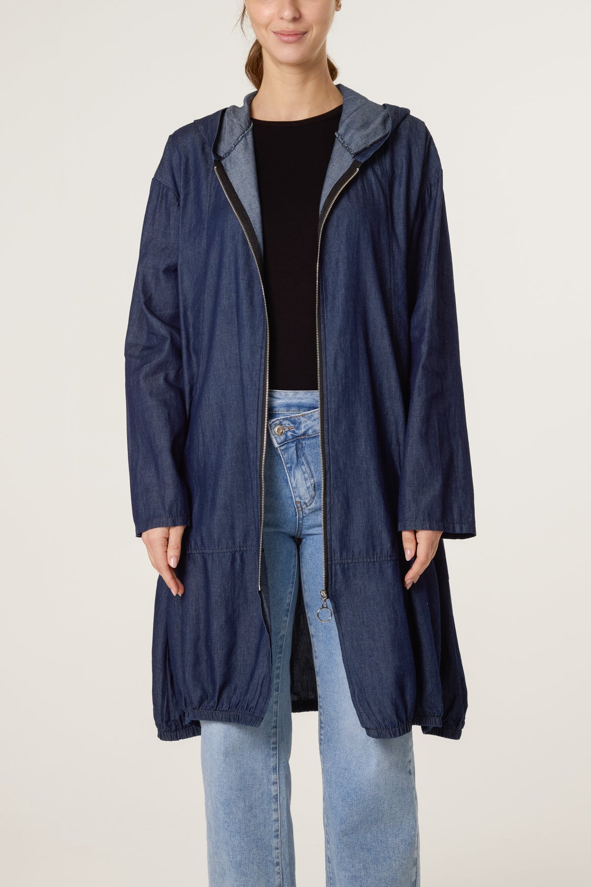 Hooded Zip Up Denim Parka