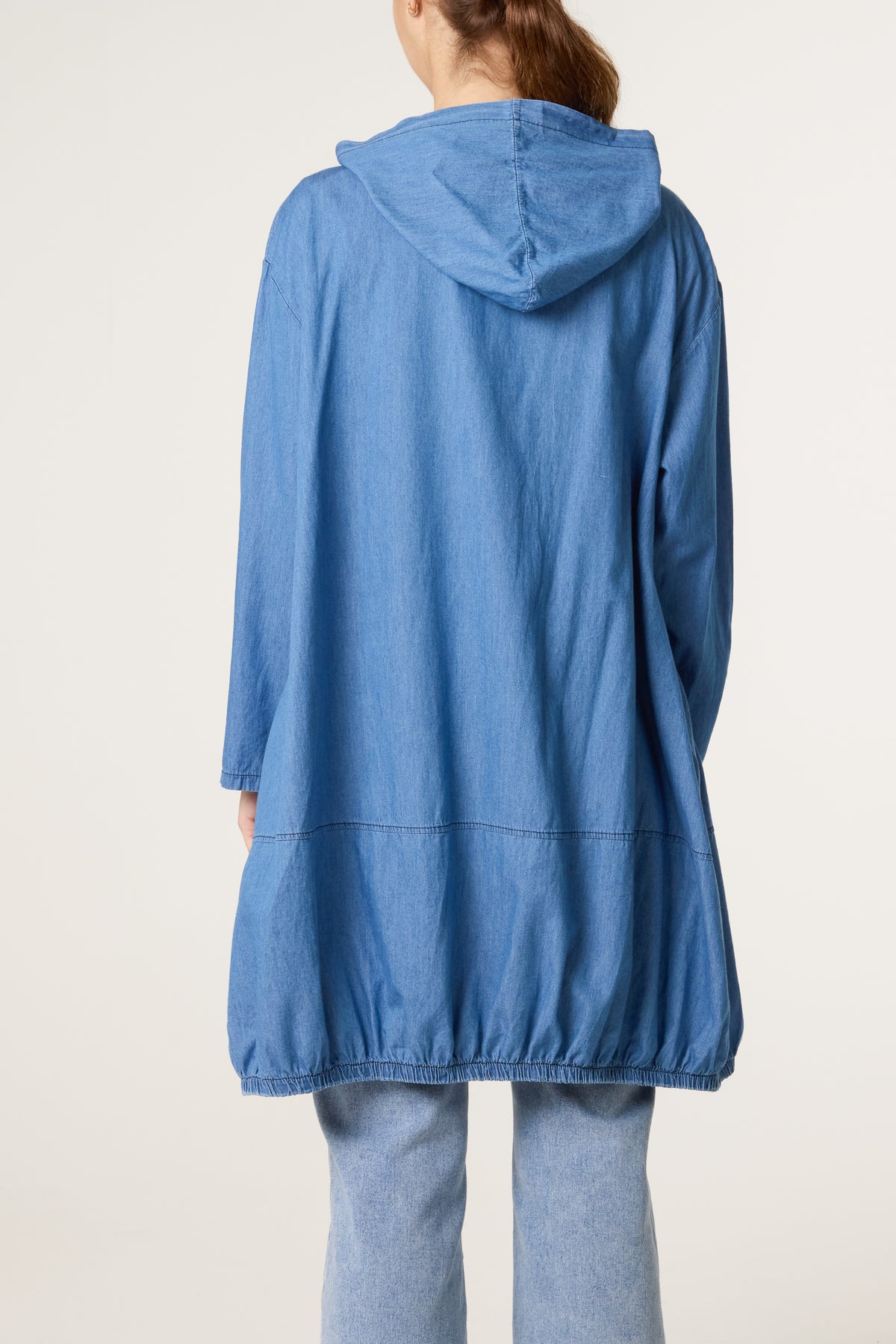 Hooded Zip Up Denim Parka