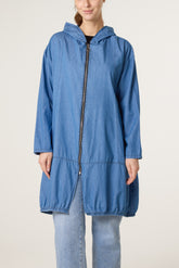 Hooded Zip Up Denim Parka