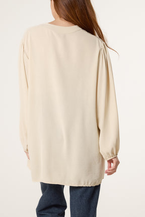 Grandad Collar Long Sleeve Blouse