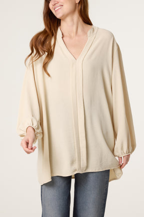 Grandad Collar Long Sleeve Blouse
