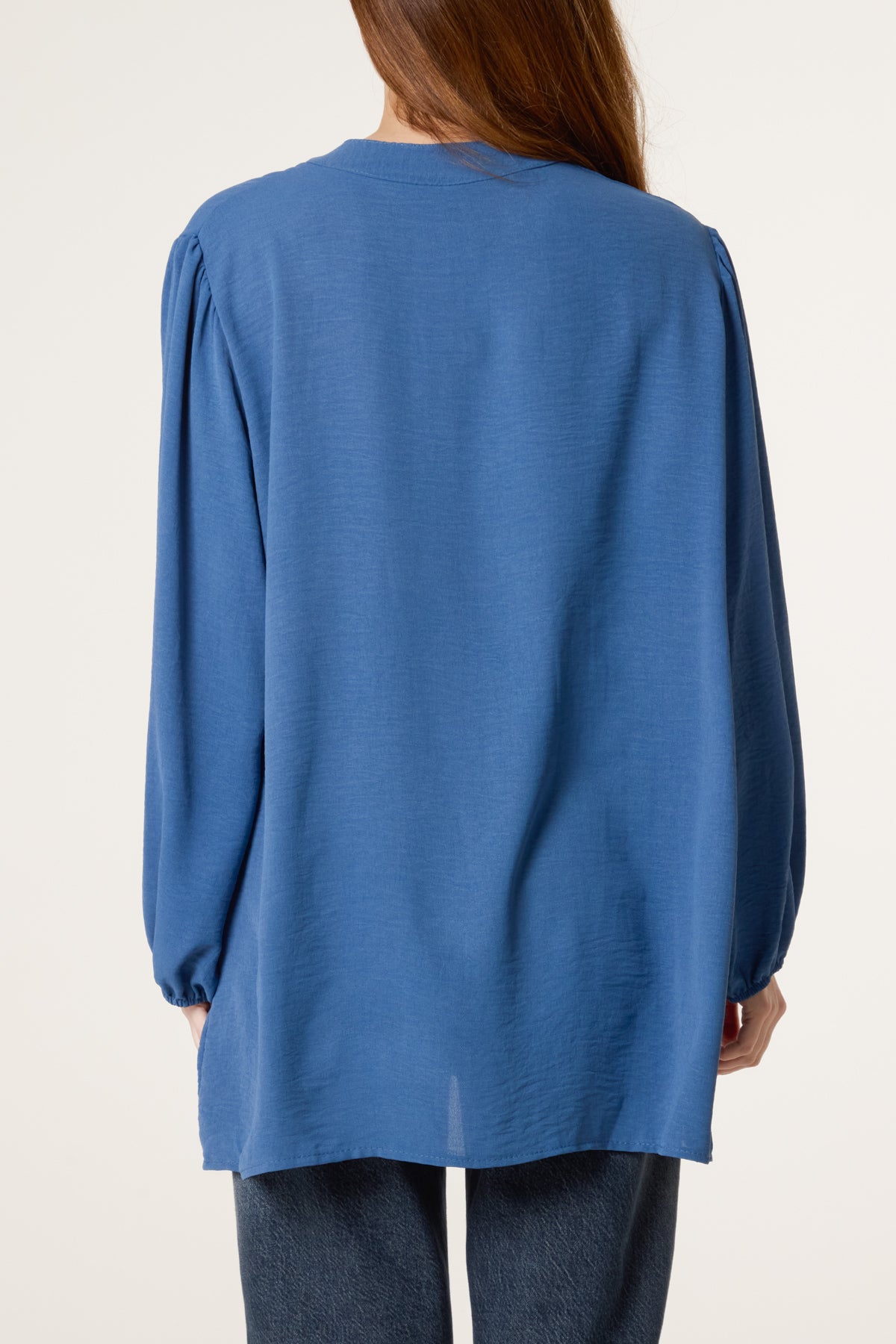 Grandad Collar Long Sleeve Blouse