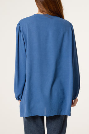 Grandad Collar Long Sleeve Blouse