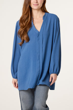 Grandad Collar Long Sleeve Blouse