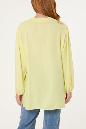Grandad Collar Long Sleeve Blouse