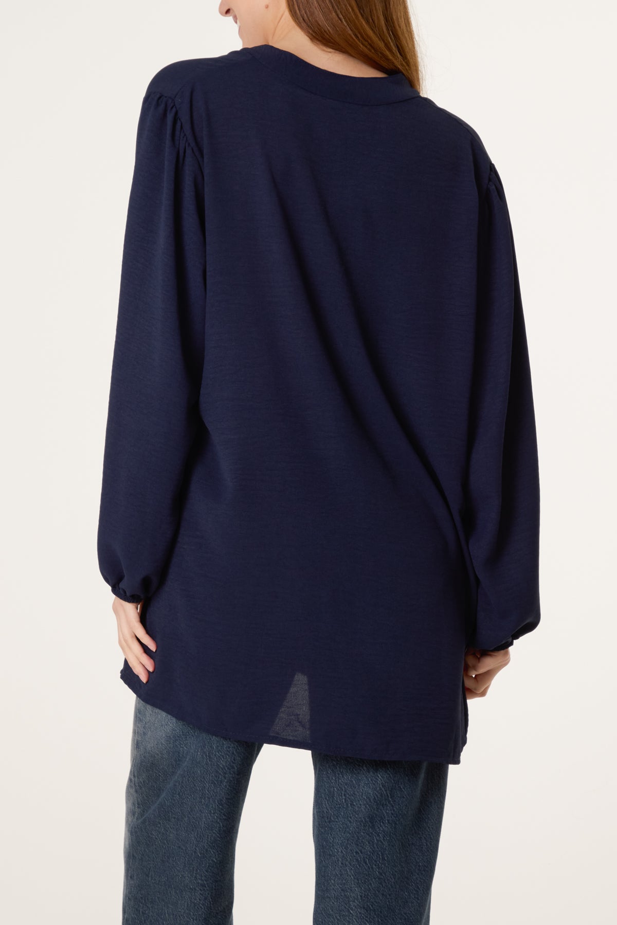 Grandad Collar Long Sleeve Blouse