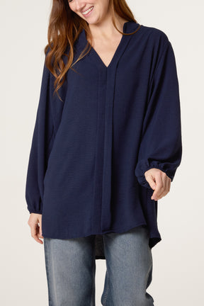 Grandad Collar Long Sleeve Blouse