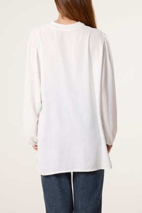 Grandad Collar Long Sleeve Blouse