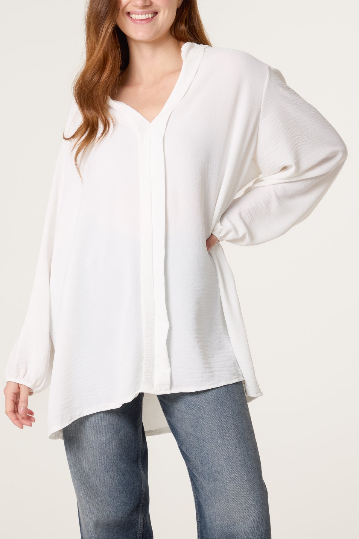 Grandad Collar Long Sleeve Blouse