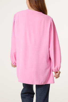 Grandad Collar Long Sleeve Blouse