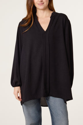 Grandad Collar Long Sleeve Blouse
