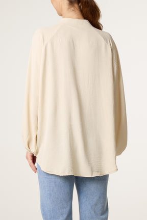 Collarless Balloon Sleeve Blouse