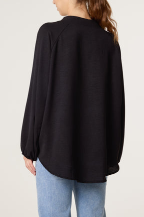 Collarless Balloon Sleeve Blouse