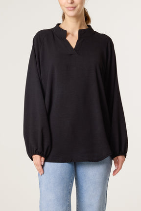 Collarless Balloon Sleeve Blouse