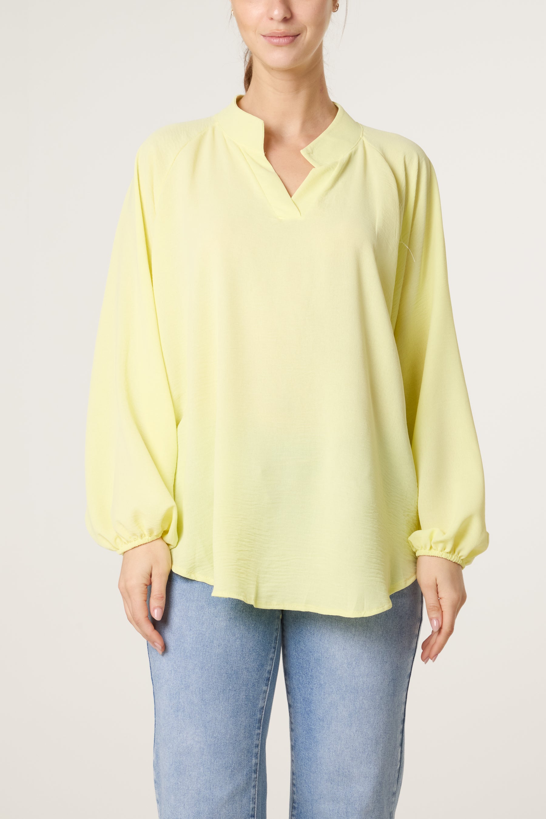 Collarless Balloon Sleeve Blouse