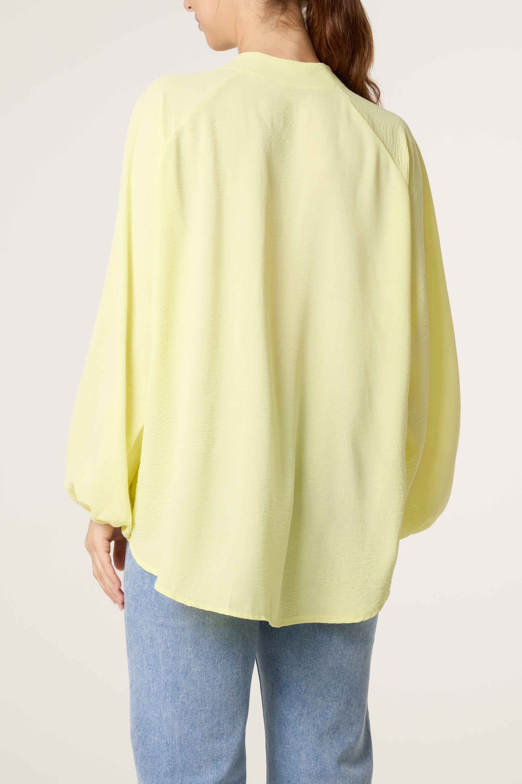 Collarless Balloon Sleeve Blouse