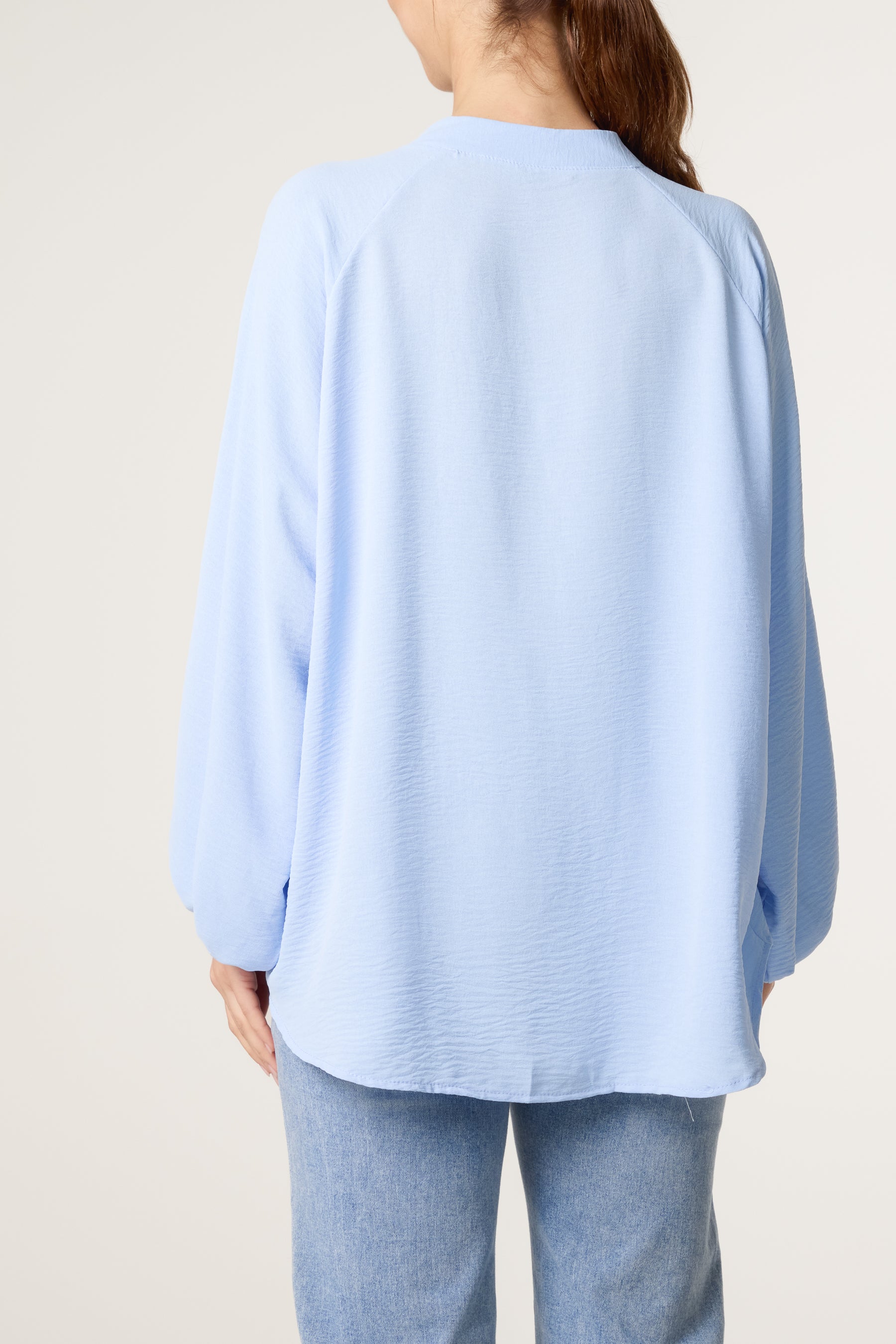 Collarless Balloon Sleeve Blouse