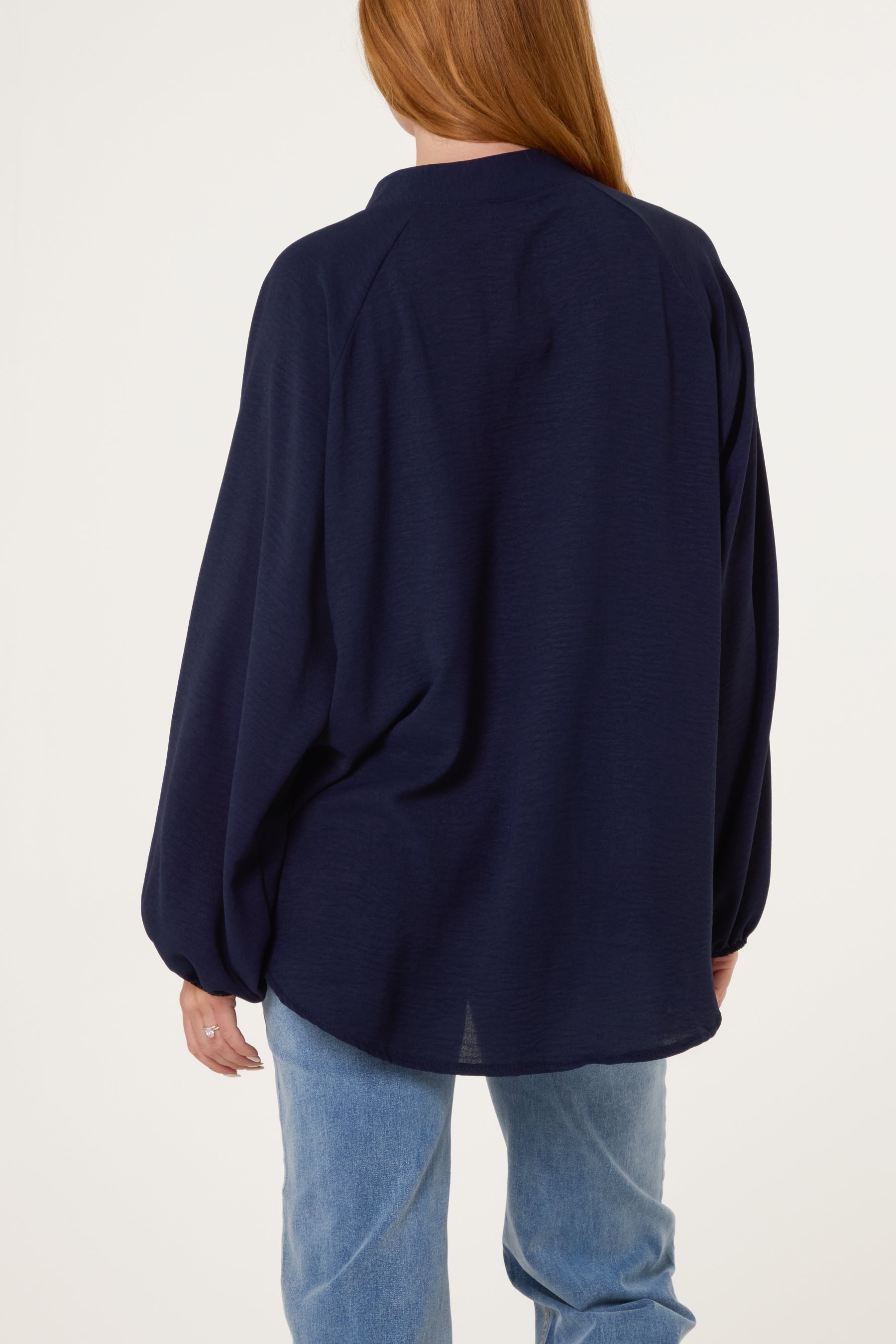 Collarless Balloon Sleeve Blouse