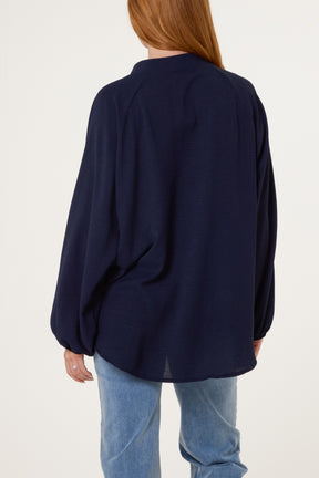 Collarless Balloon Sleeve Blouse