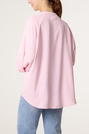 Collarless Balloon Sleeve Blouse