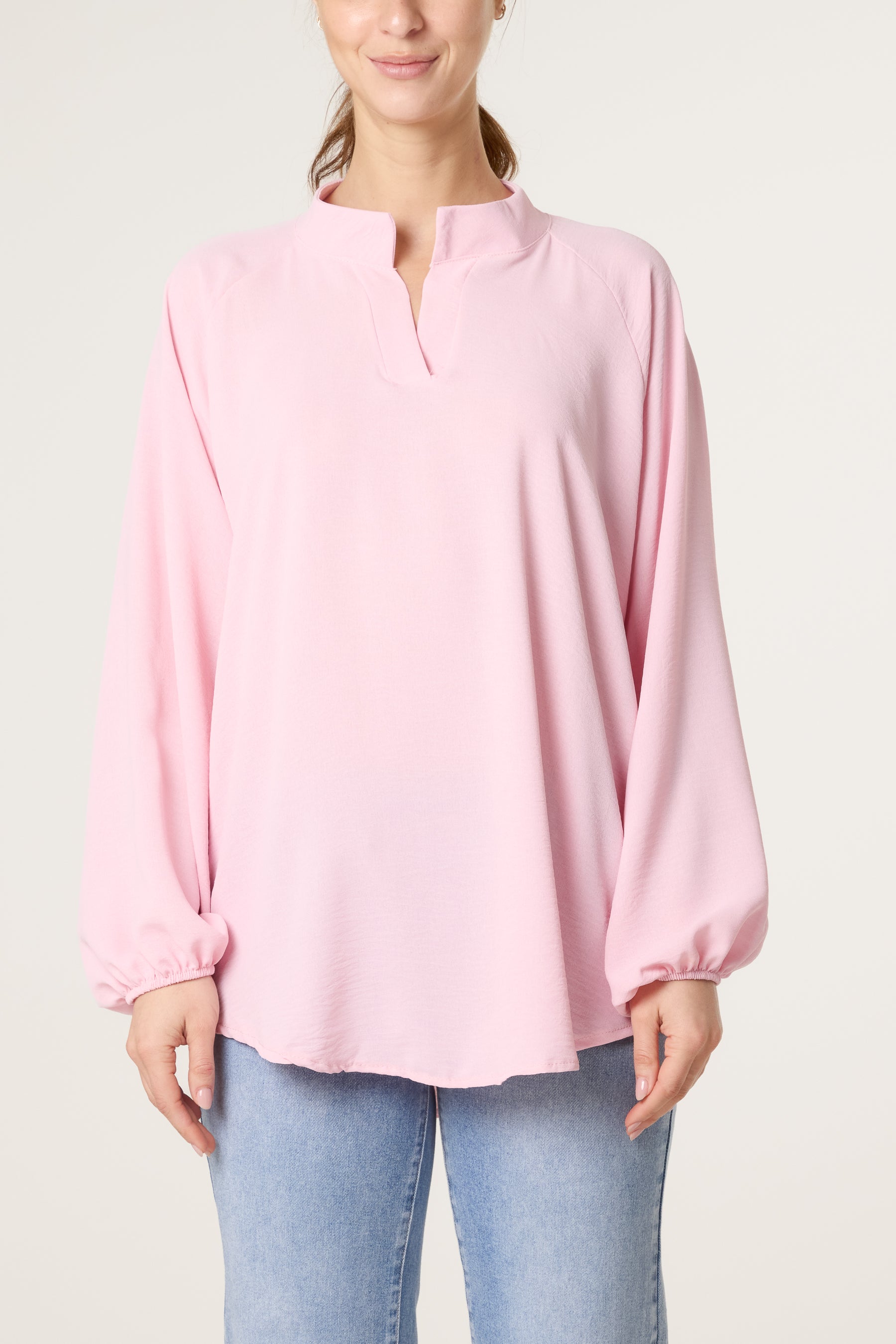 Collarless Balloon Sleeve Blouse