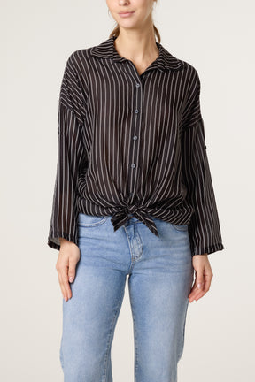 Front Knot Stripe Tencel Shirt