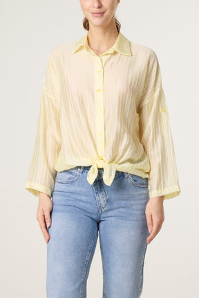 Front Knot Stripe Tencel Shirt
