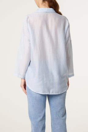 Front Knot Stripe Tencel Shirt