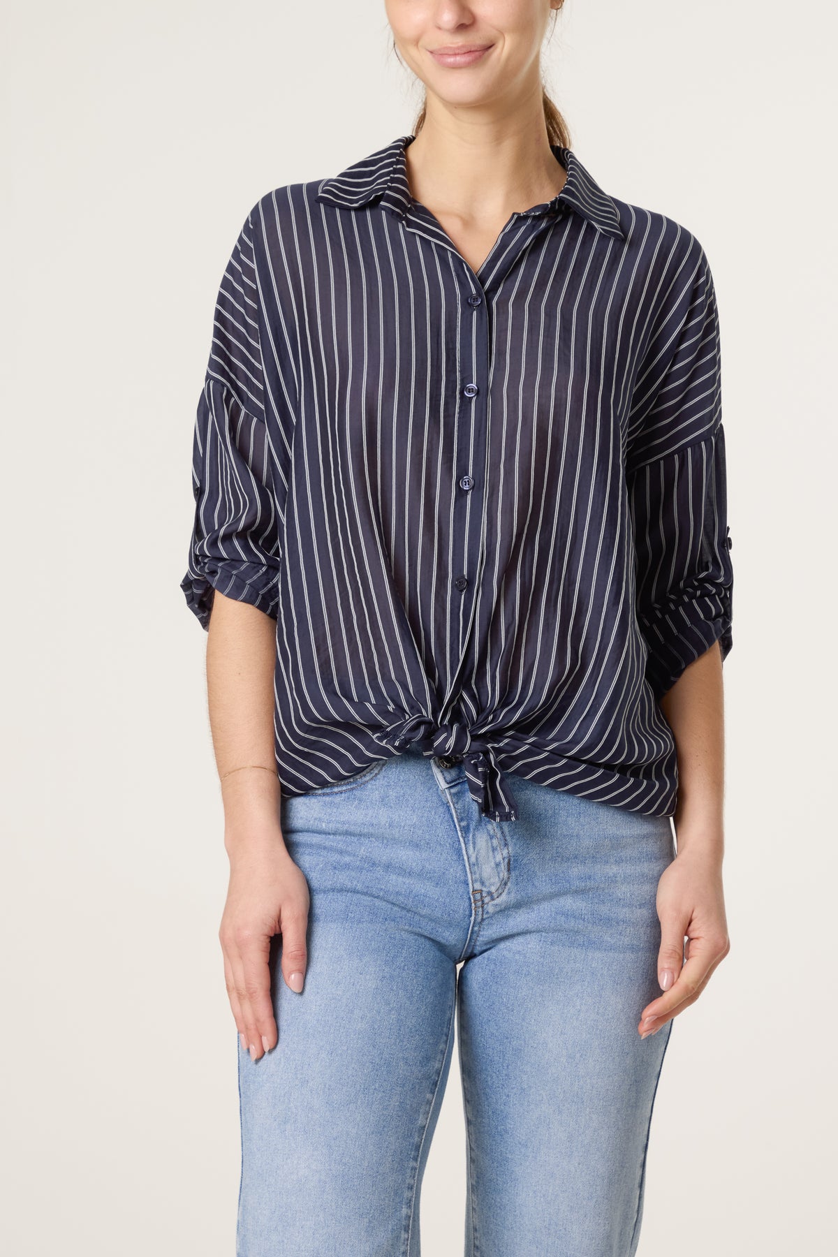 Front Knot Stripe Tencel Shirt