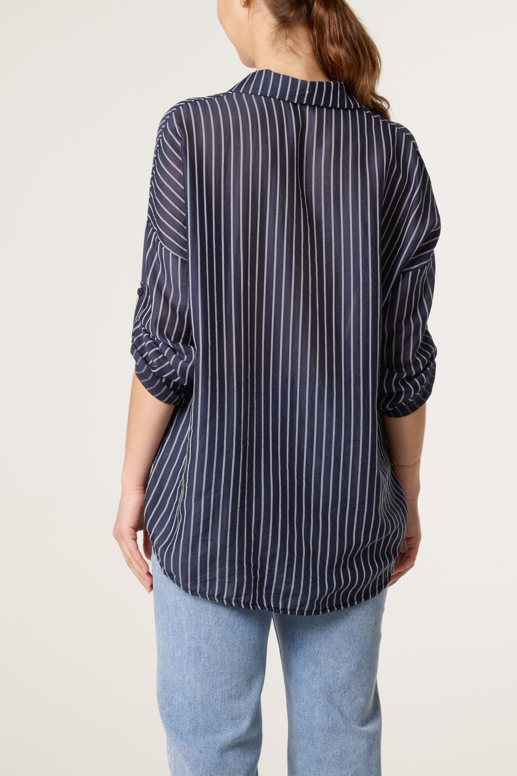 Front Knot Stripe Tencel Shirt
