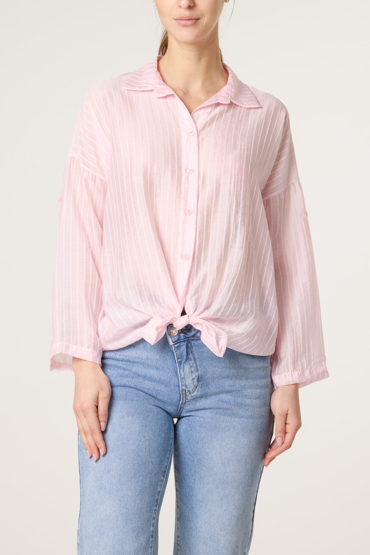 Front Knot Stripe Tencel Shirt