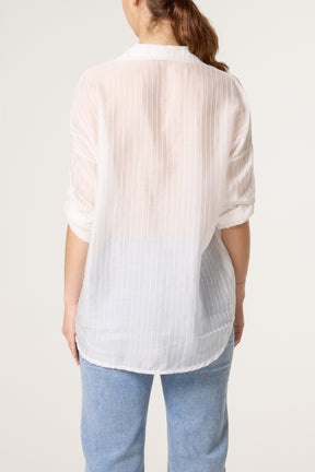 Front Knot Stripe Tencel Shirt