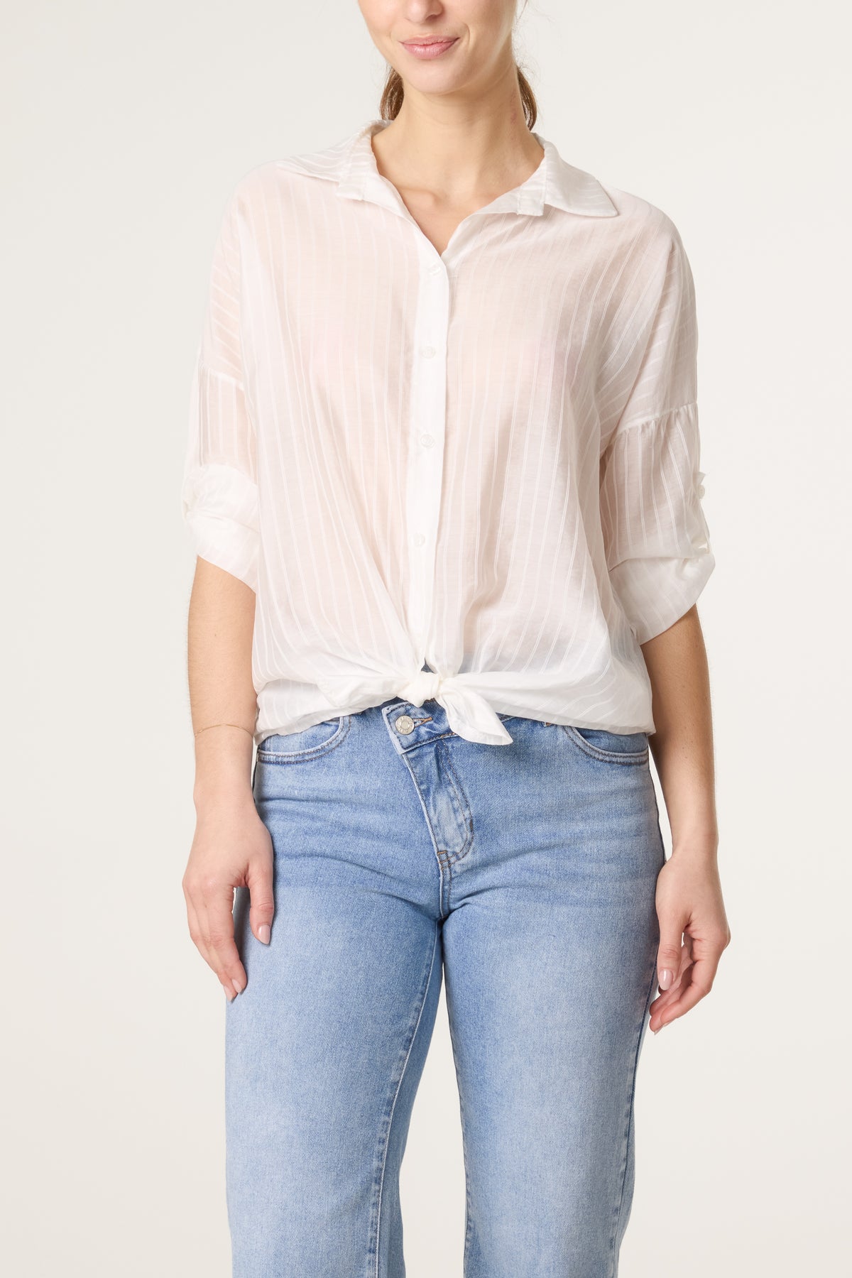 Front Knot Stripe Tencel Shirt