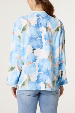 Floral Print Grandad Collar Blouse