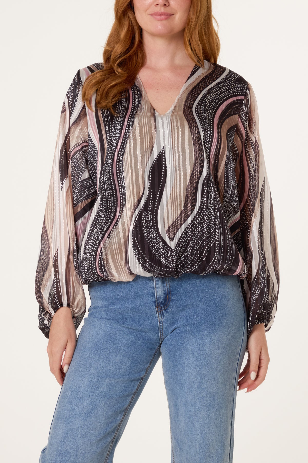 V-Neck Wave Lurex Blouse