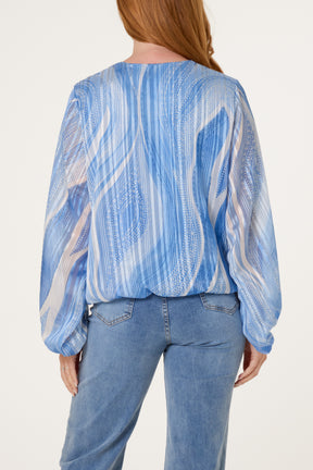 V-Neck Wave Lurex Blouse