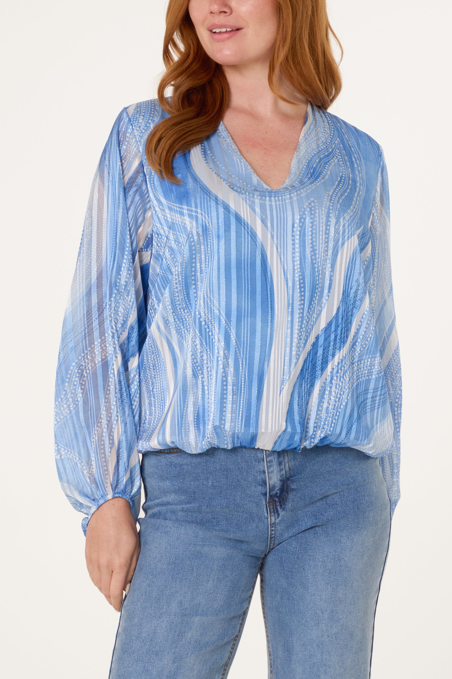 V-Neck Wave Lurex Blouse