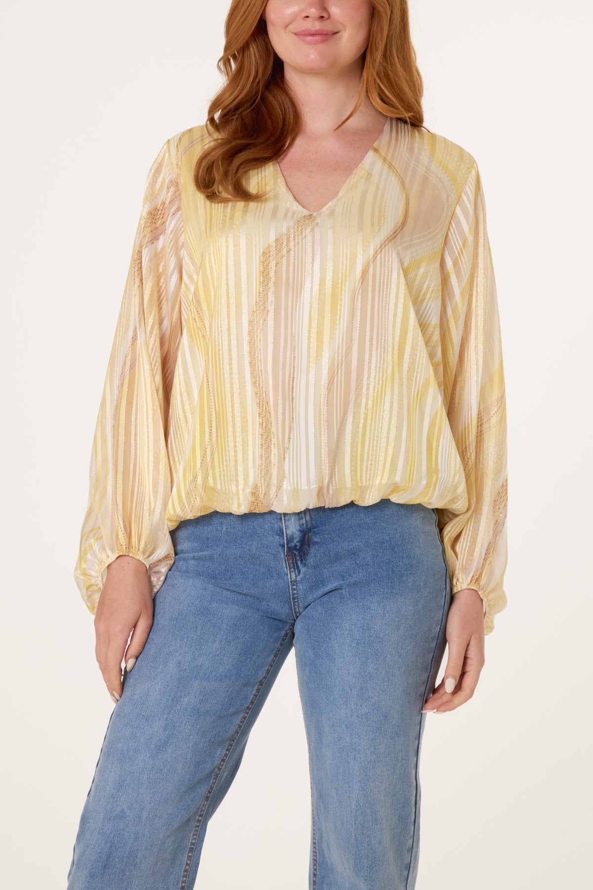 V-Neck Wave Lurex Blouse