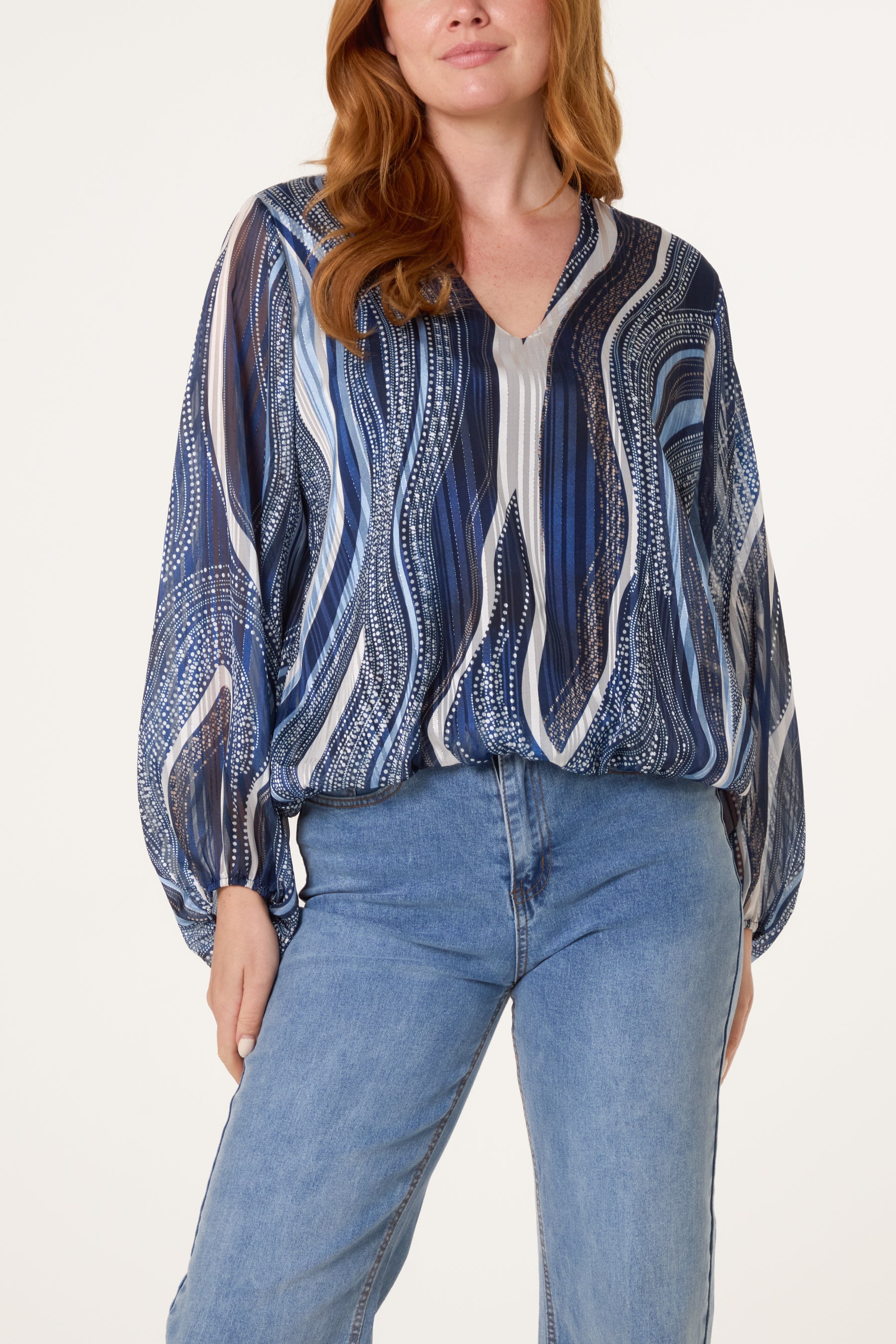 V-Neck Wave Lurex Blouse
